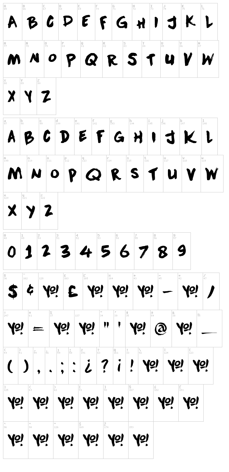 DK Downward Fall font map